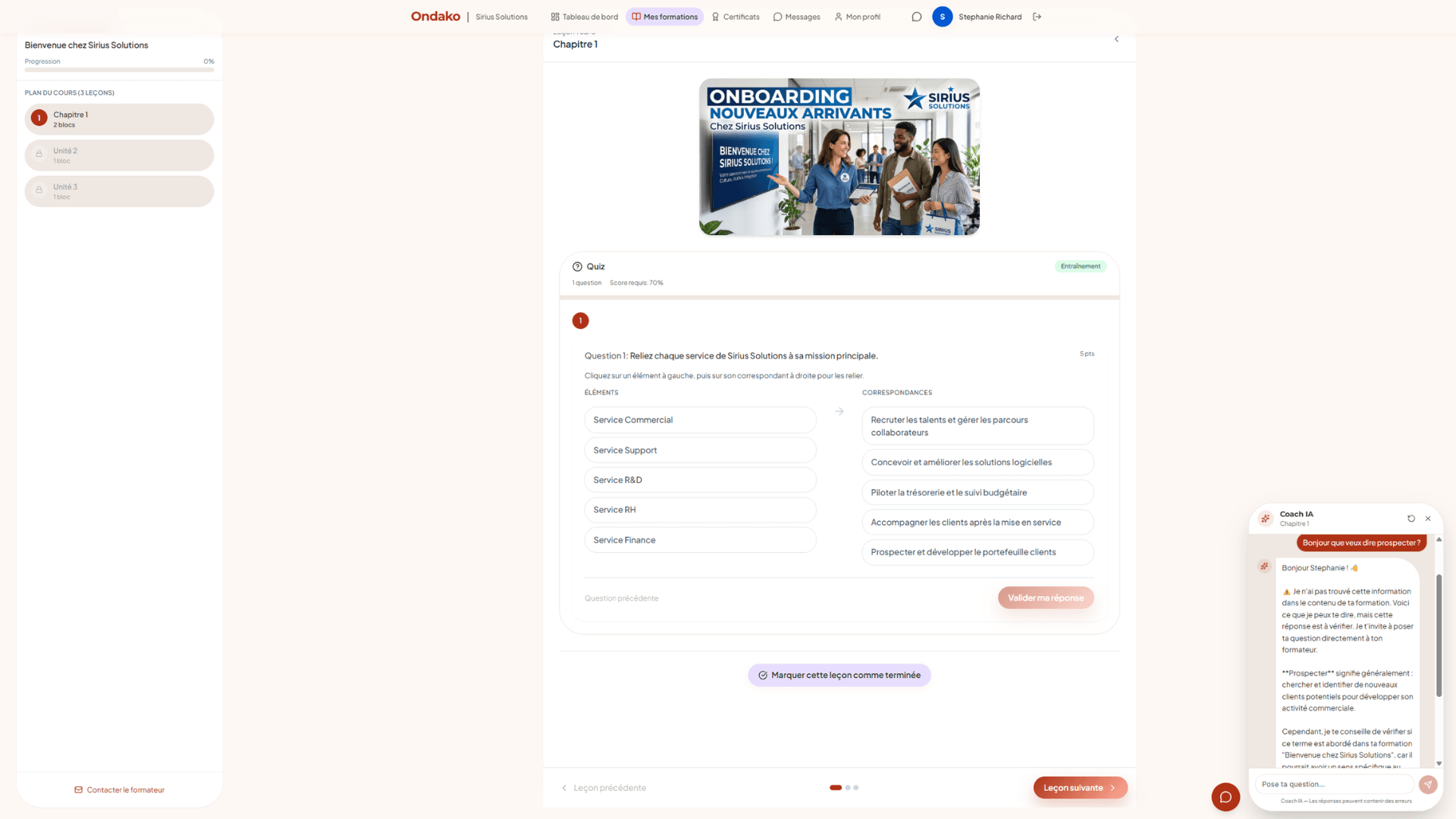 Coach IA intégré dans la formation — assistance intelligente basée sur vos documents internes